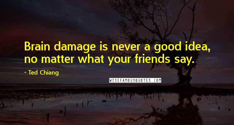 Ted Chiang quotes: Brain damage is never a good idea, no matter what your friends say.