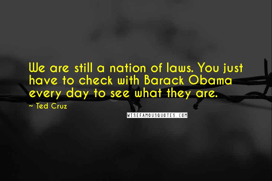 Ted Cruz quotes: We are still a nation of laws. You just have to check with Barack Obama every day to see what they are.