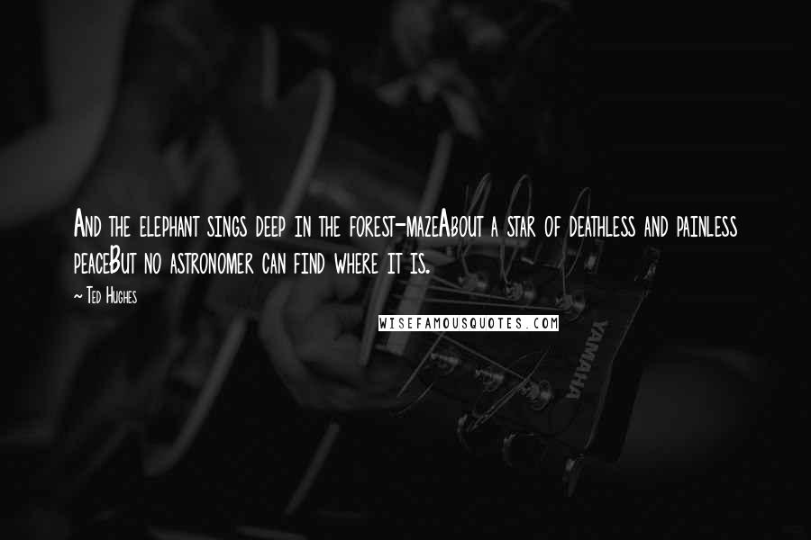 Ted Hughes quotes: And the elephant sings deep in the forest-mazeAbout a star of deathless and painless peaceBut no astronomer can find where it is.
