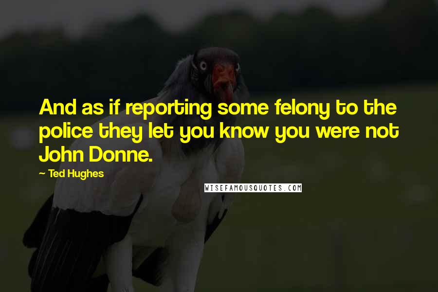 Ted Hughes quotes: And as if reporting some felony to the police they let you know you were not John Donne.