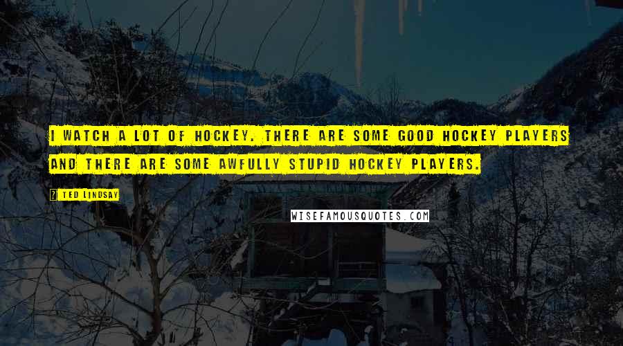 Ted Lindsay quotes: I watch a lot of hockey. There are some good hockey players and there are some awfully stupid hockey players. Ted Lindsay quotes: I watch a lot of hockey. There are some good hockey players and there are some awfully stupid hockey players.