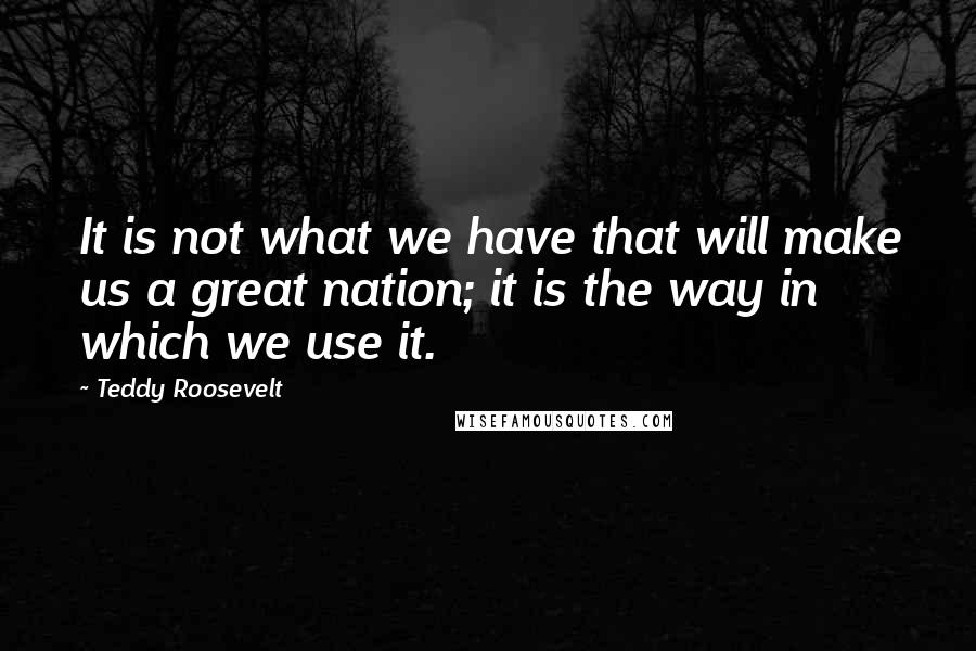 Teddy Roosevelt quotes: It is not what we have that will make us a great nation; it is the way in which we use it.