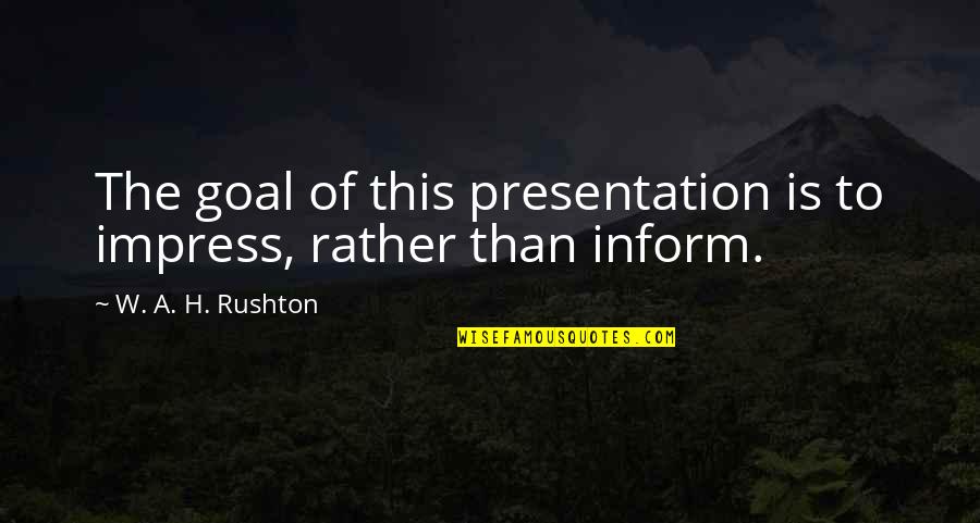 Teens Drinking Quotes By W. A. H. Rushton: The goal of this presentation is to impress, Teens Drinking Quotes By W. A. H. Rushton: The goal of this presentation is to impress,