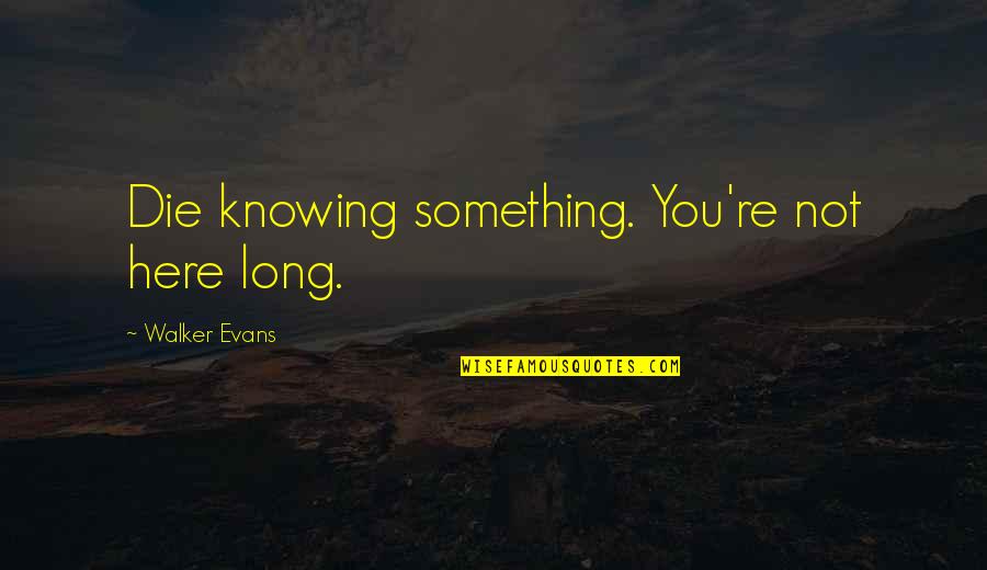 Teguh Karya Quotes By Walker Evans: Die knowing something. You're not here long.