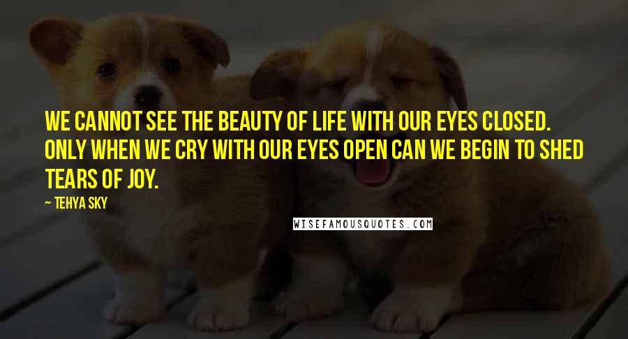 Tehya Sky quotes: We cannot see the beauty of life with our eyes closed. Only when we cry with our eyes open can we begin to shed tears of joy.