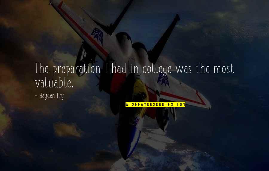 Televangelists Quotes By Hayden Fry: The preparation I had in college was the