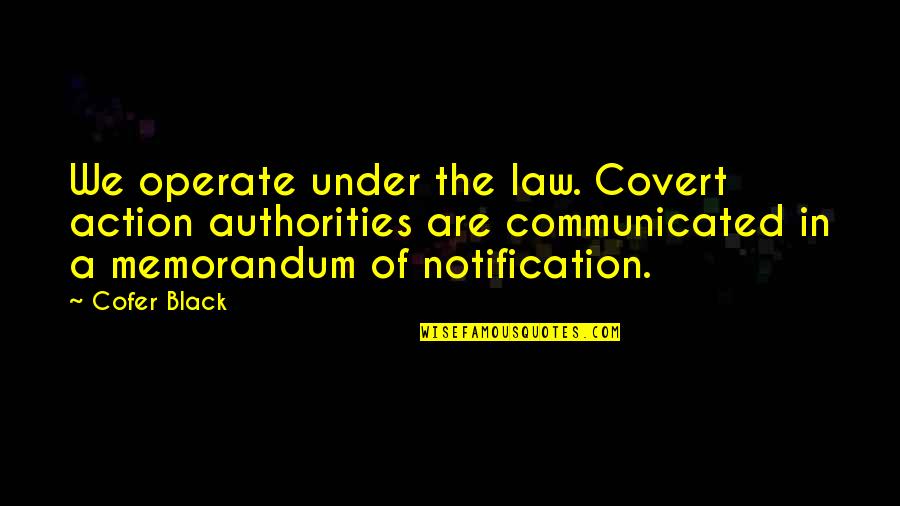 Televize Barrandov Quotes By Cofer Black: We operate under the law. Covert action authorities