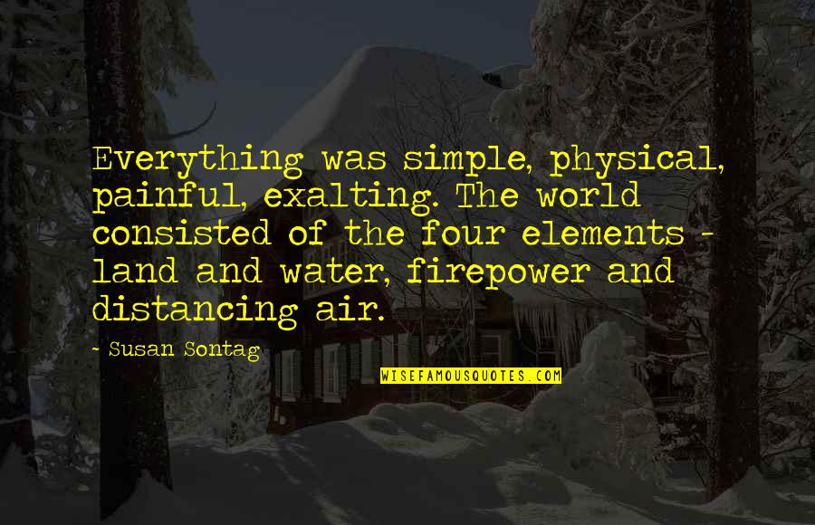 Telfer Quotes By Susan Sontag: Everything was simple, physical, painful, exalting. The world Telfer Quotes By Susan Sontag: Everything was simple, physical, painful, exalting. The world