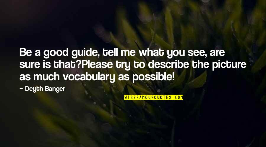 Tell Me What You See Quotes By Deyth Banger: Be a good guide, tell me what you