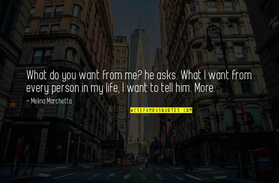 Tell Me What You Want Quotes By Melina Marchetta: What do you want from me? he asks.