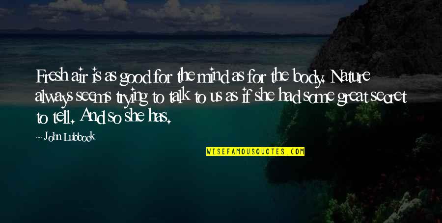 Tell Us Quotes By John Lubbock: Fresh air is as good for the mind Tell Us Quotes By John Lubbock: Fresh air is as good for the mind