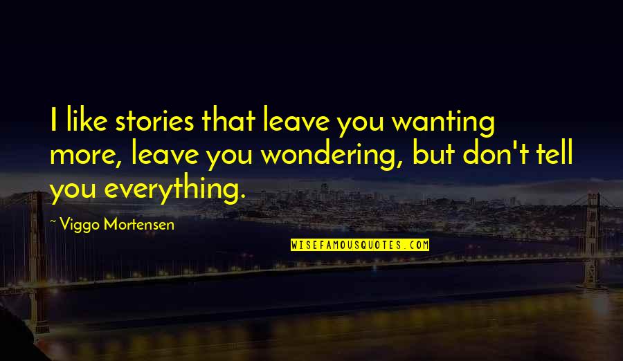 Tell You Everything Quotes By Viggo Mortensen: I like stories that leave you wanting more,