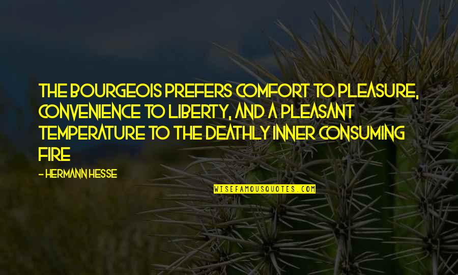 Temperature From Quotes By Hermann Hesse: The bourgeois prefers comfort to pleasure, convenience to