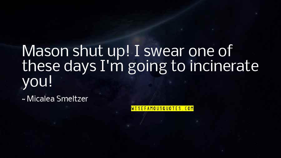 Temporada De Huracanes Quotes By Micalea Smeltzer: Mason shut up! I swear one of these Temporada De Huracanes Quotes By Micalea Smeltzer: Mason shut up! I swear one of these