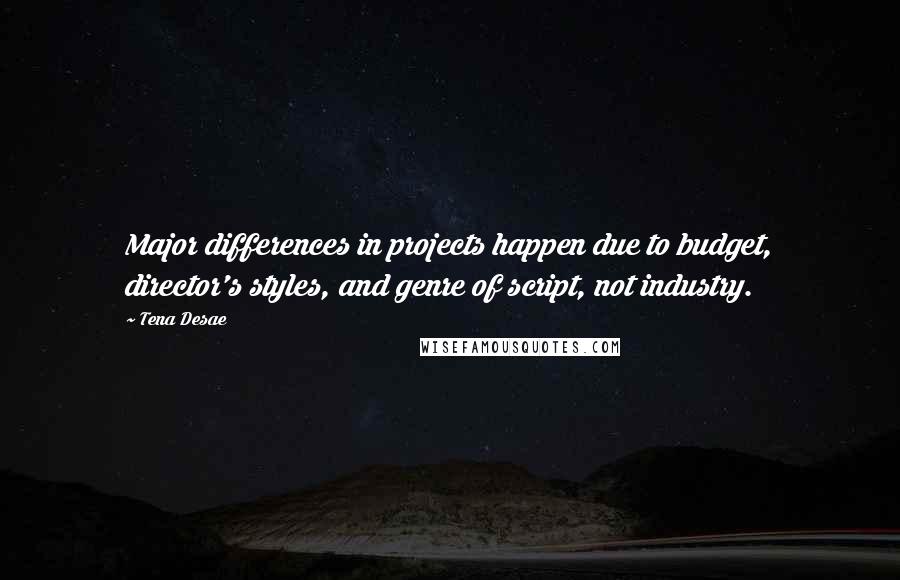Tena Desae quotes: Major differences in projects happen due to budget, director's styles, and genre of script, not industry.