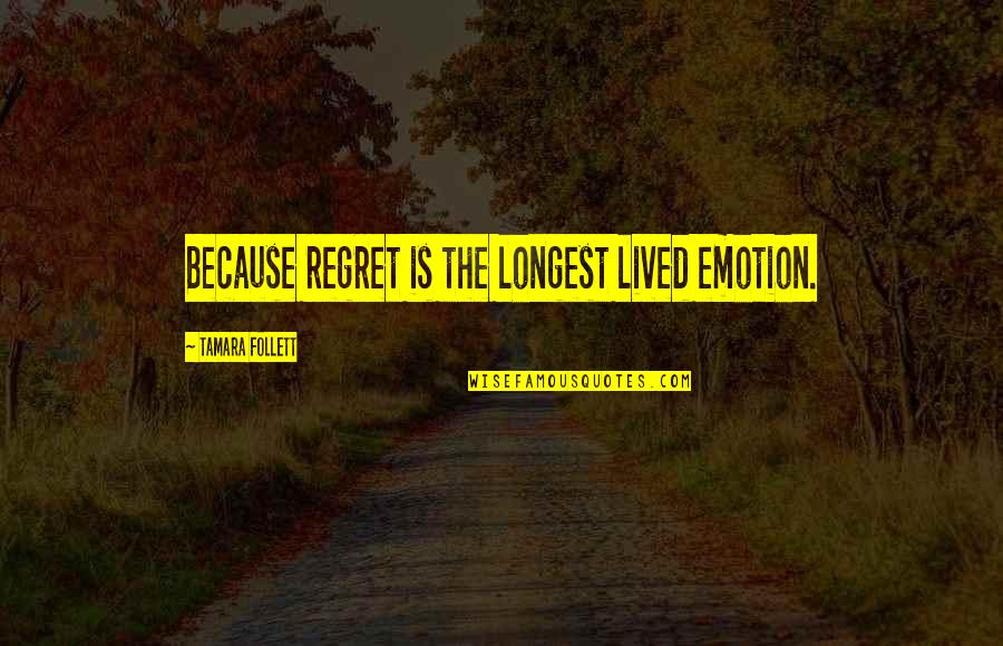 Tenchavez Quotes By Tamara Follett: Because regret is the longest lived emotion.