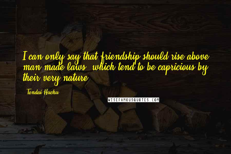 Tendai Huchu quotes: I can only say that friendship should rise above man-made laws, which tend to be capricious by their very nature.