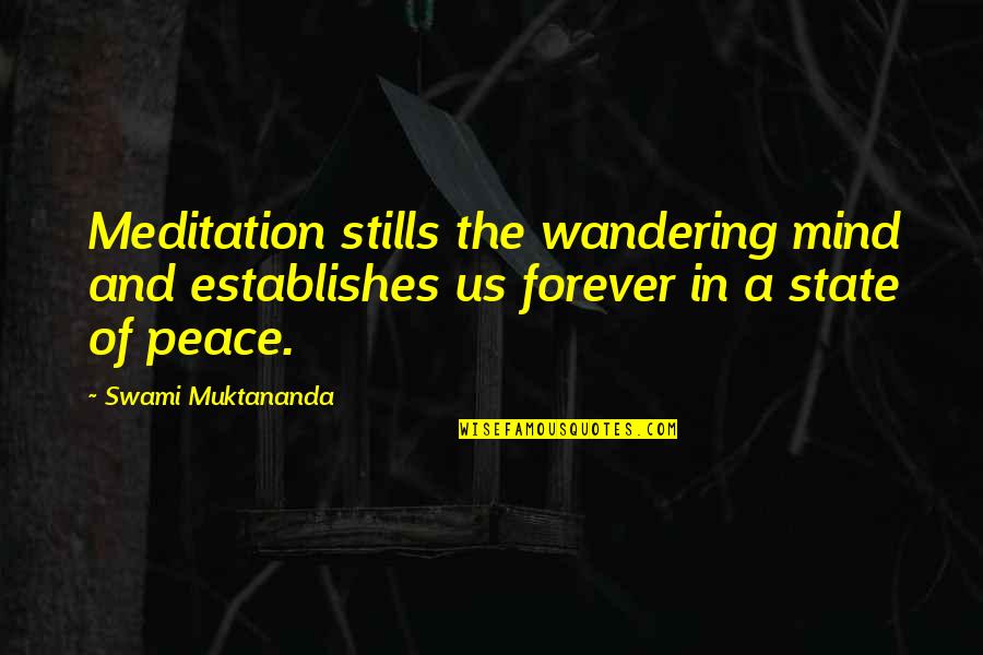 Tengelyhatalmak Quotes By Swami Muktananda: Meditation stills the wandering mind and establishes us Tengelyhatalmak Quotes By Swami Muktananda: Meditation stills the wandering mind and establishes us