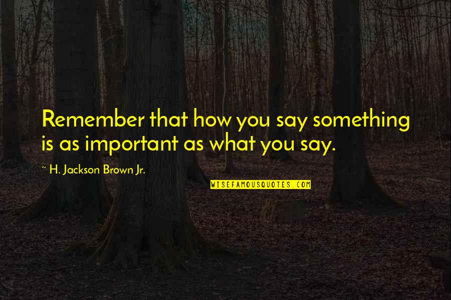 Tentaclelike Quotes By H. Jackson Brown Jr.: Remember that how you say something is as Tentaclelike Quotes By H. Jackson Brown Jr.: Remember that how you say something is as