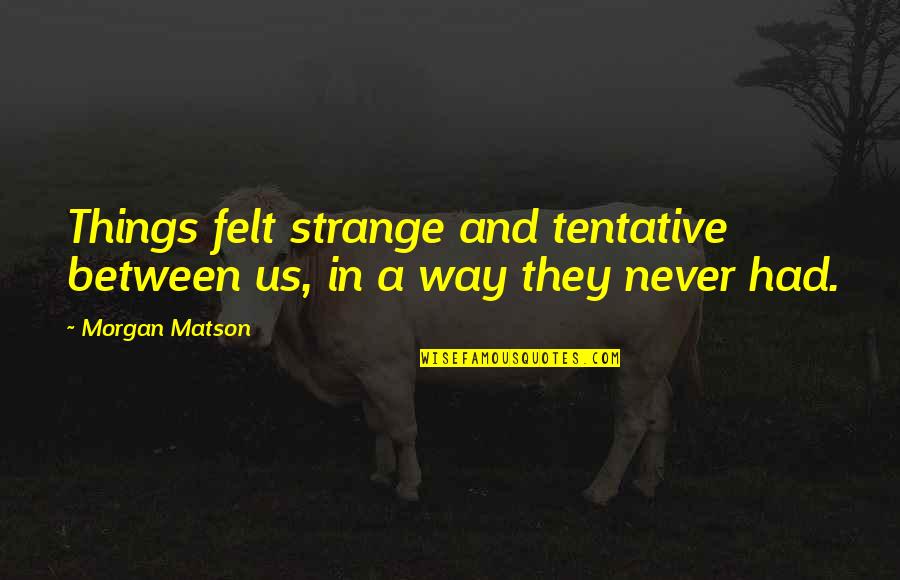 Tentative Quotes By Morgan Matson: Things felt strange and tentative between us, in