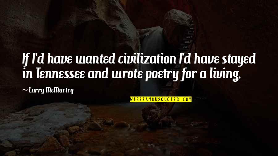 Teodorin Quotes By Larry McMurtry: If I'd have wanted civilization I'd have stayed