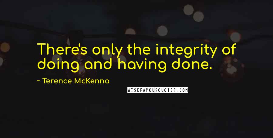 Terence McKenna quotes: There's only the integrity of doing and having done.
