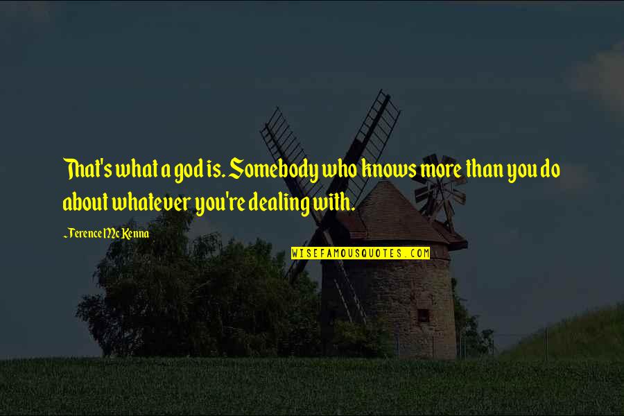 Terence's Quotes By Terence McKenna: That's what a god is. Somebody who knows