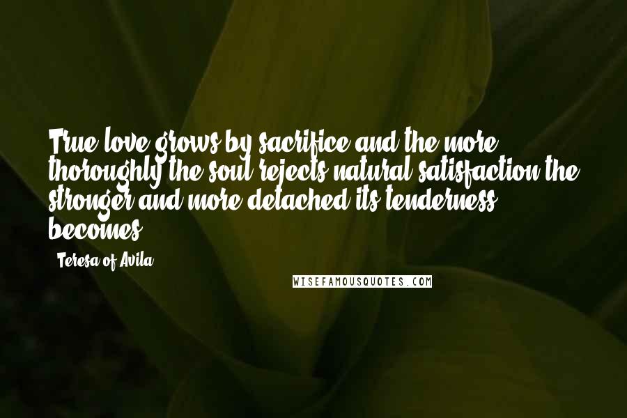 Teresa Of Avila quotes: True love grows by sacrifice and the more thoroughly the soul rejects natural satisfaction the stronger and more detached its tenderness becomes ...