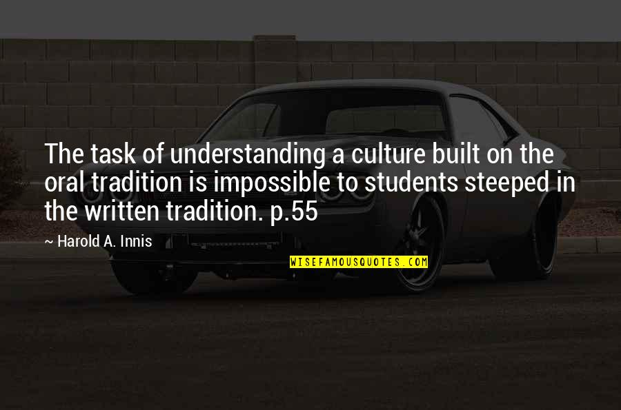 Tergiversare Dex Quotes By Harold A. Innis: The task of understanding a culture built on