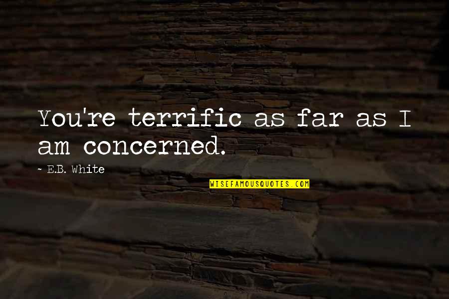 Terrific Quotes By E.B. White: You're terrific as far as I am concerned. Terrific Quotes By E.B. White: You're terrific as far as I am concerned.