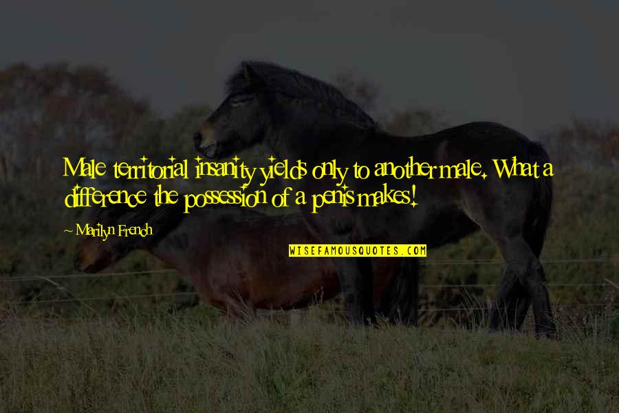 Territorial Quotes By Marilyn French: Male territorial insanity yields only to another male. Territorial Quotes By Marilyn French: Male territorial insanity yields only to another male.