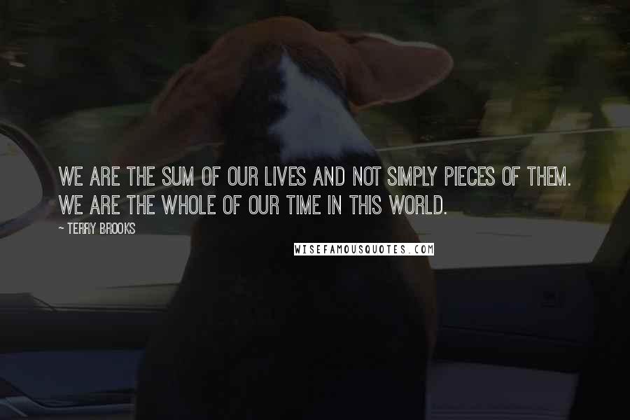 Terry Brooks quotes: We are the sum of our lives and not simply pieces of them. We are the whole of our time in this world.