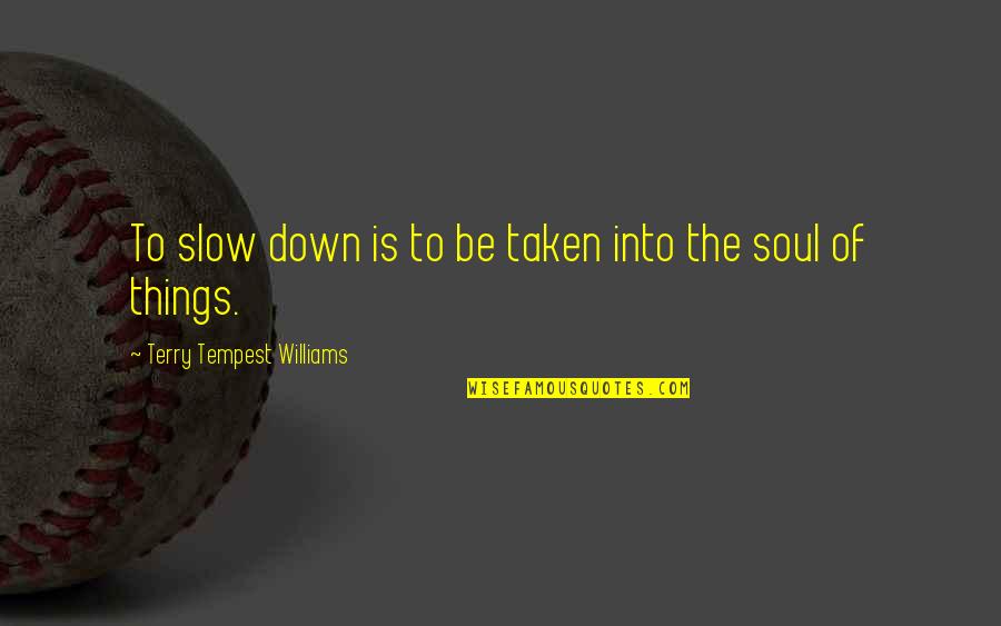 Terry Down Quotes By Terry Tempest Williams: To slow down is to be taken into Terry Down Quotes By Terry Tempest Williams: To slow down is to be taken into