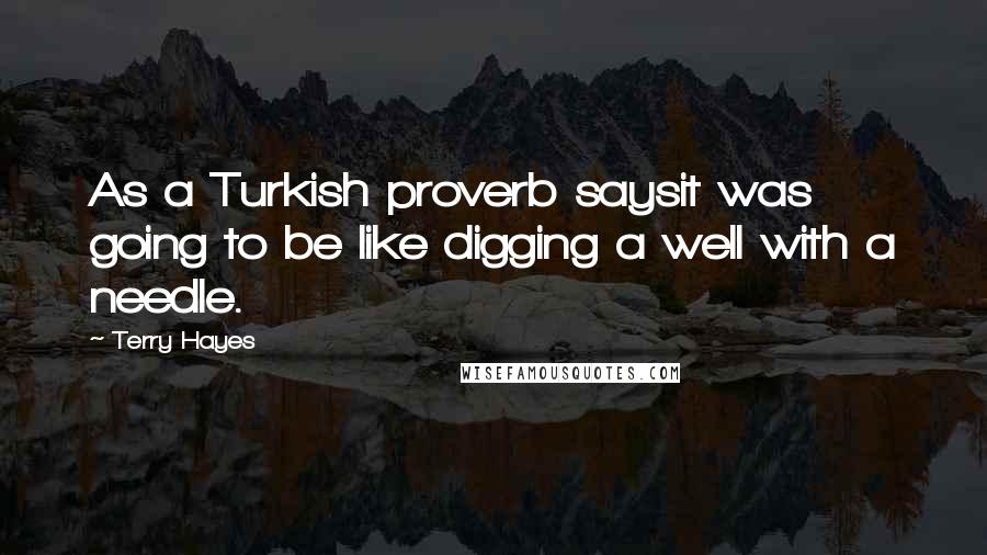 Terry Hayes quotes: As a Turkish proverb saysit was going to be like digging a well with a needle.