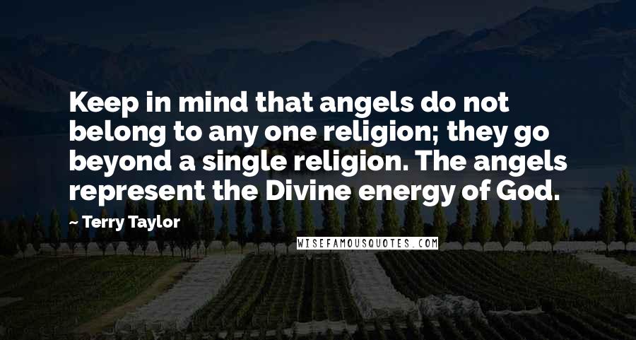 Terry Taylor quotes: Keep in mind that angels do not belong to any one religion; they go beyond a single religion. The angels represent the Divine energy of God.