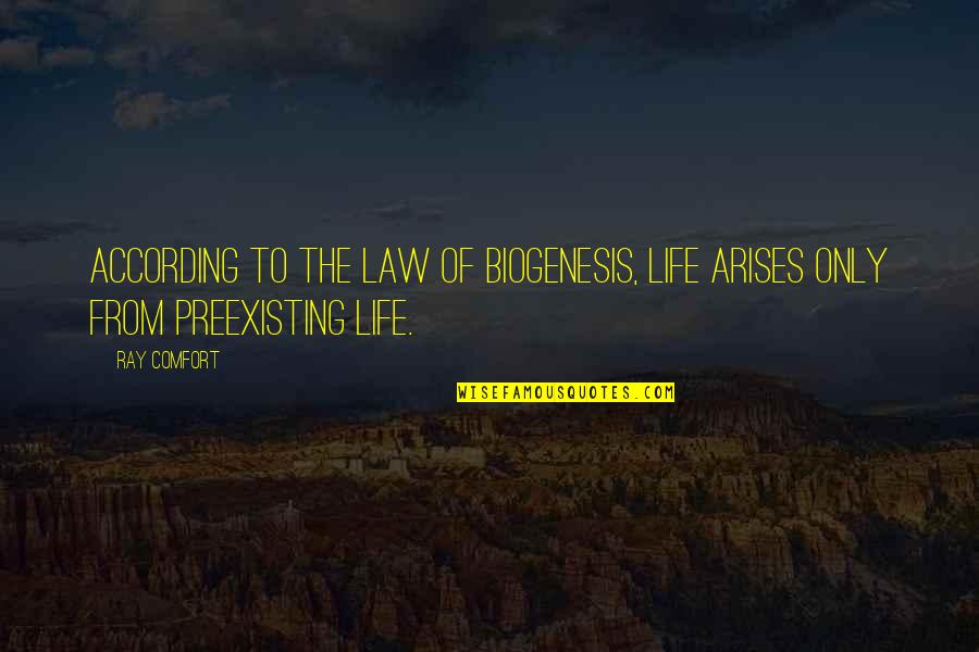Terusan Yang Quotes By Ray Comfort: According to the Law of Biogenesis, life arises