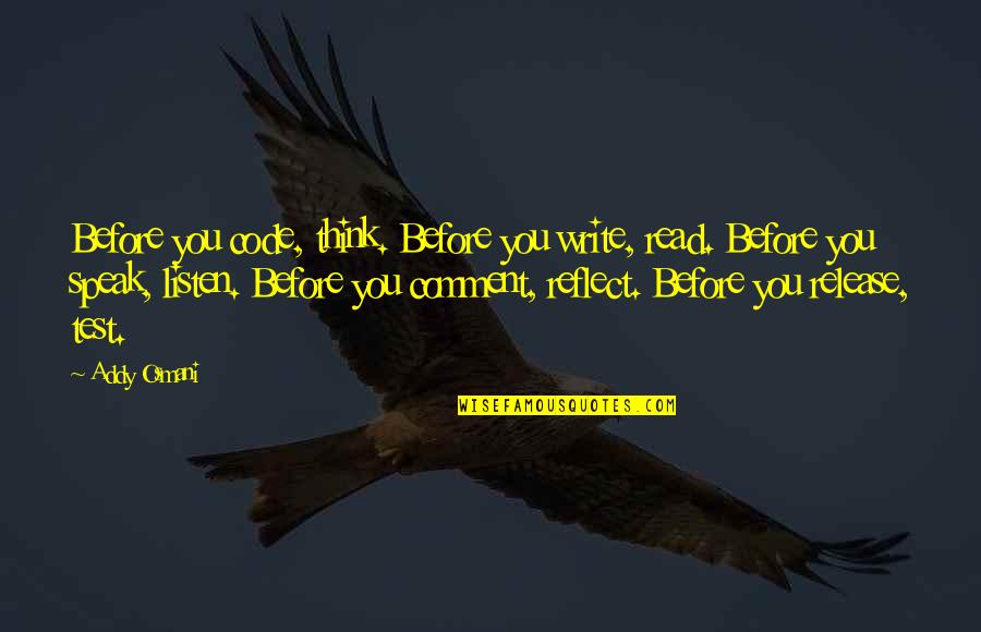 Test You Quotes By Addy Osmani: Before you code, think. Before you write, read. Test You Quotes By Addy Osmani: Before you code, think. Before you write, read.