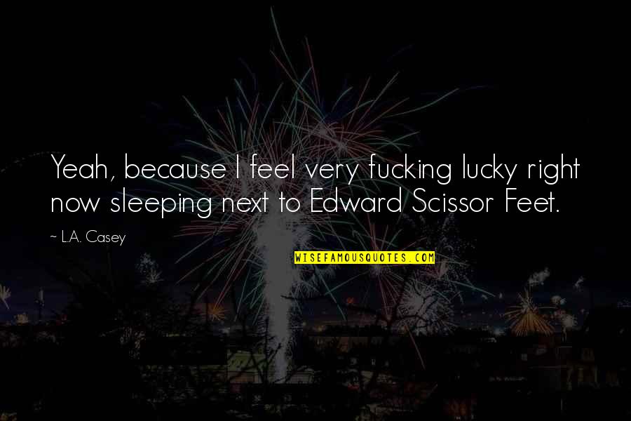 Tevez Manchester Quotes By L.A. Casey: Yeah, because I feel very fucking lucky right Tevez Manchester Quotes By L.A. Casey: Yeah, because I feel very fucking lucky right