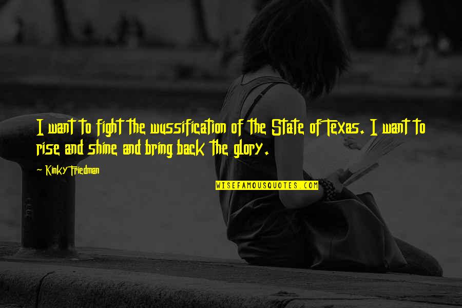 Texas Glory Quotes By Kinky Friedman: I want to fight the wussification of the
