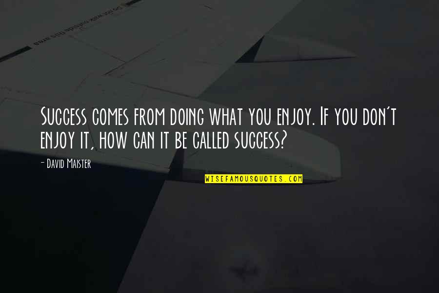 Thank You For Being Late Quotes By David Maister: Success comes from doing what you enjoy. If Thank You For Being Late Quotes By David Maister: Success comes from doing what you enjoy. If