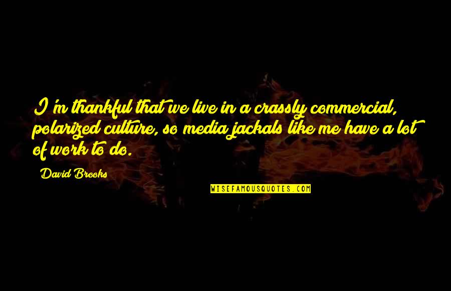 Thankful To Have You Quotes By David Brooks: I'm thankful that we live in a crassly Thankful To Have You Quotes By David Brooks: I'm thankful that we live in a crassly