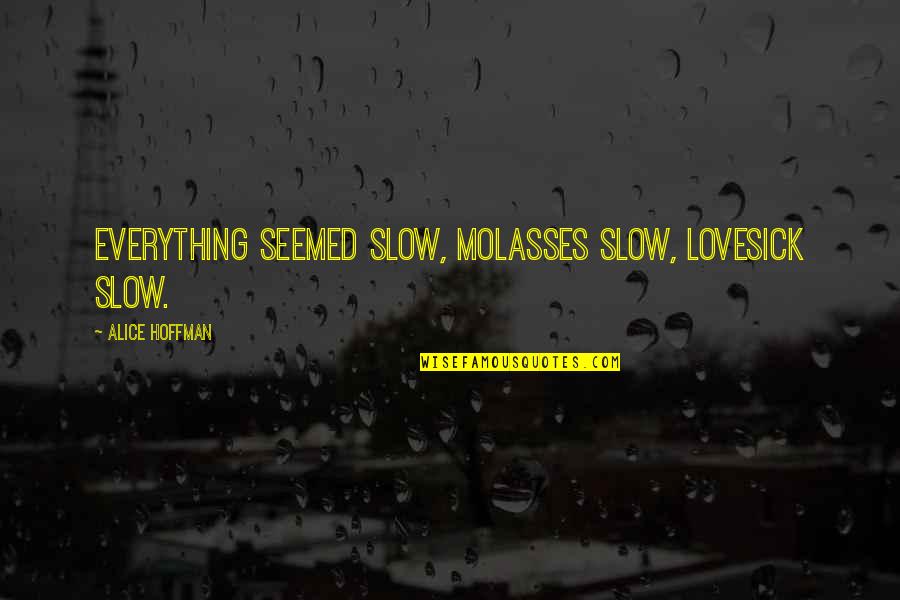Thanks For Likes Quotes By Alice Hoffman: Everything seemed slow, molasses slow, lovesick slow.