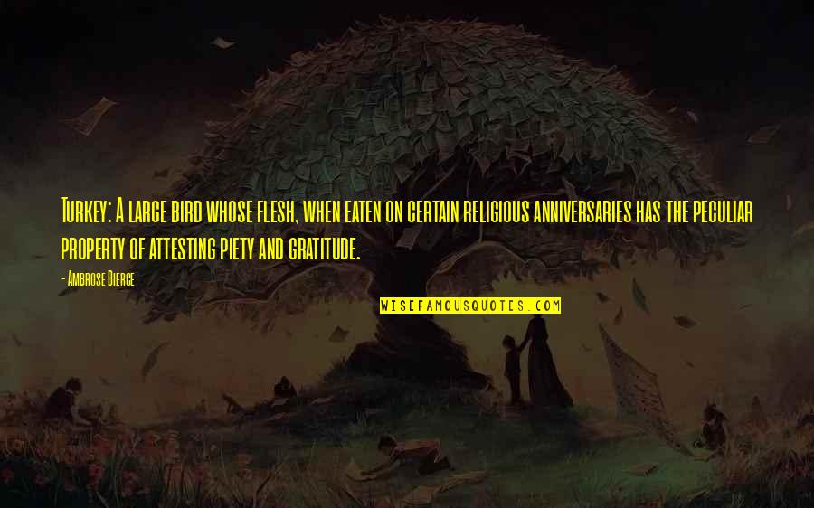 Thanksgiving Religious Quotes By Ambrose Bierce: Turkey: A large bird whose flesh, when eaten