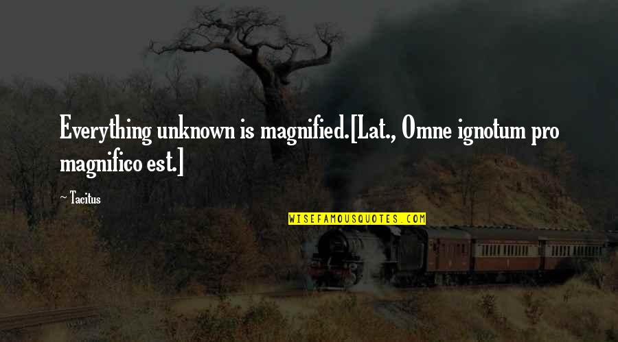 Thanopoulos Patra Quotes By Tacitus: Everything unknown is magnified.[Lat., Omne ignotum pro magnifico