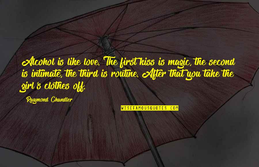 That First Love Quotes By Raymond Chandler: Alcohol is like love. The first kiss is That First Love Quotes By Raymond Chandler: Alcohol is like love. The first kiss is