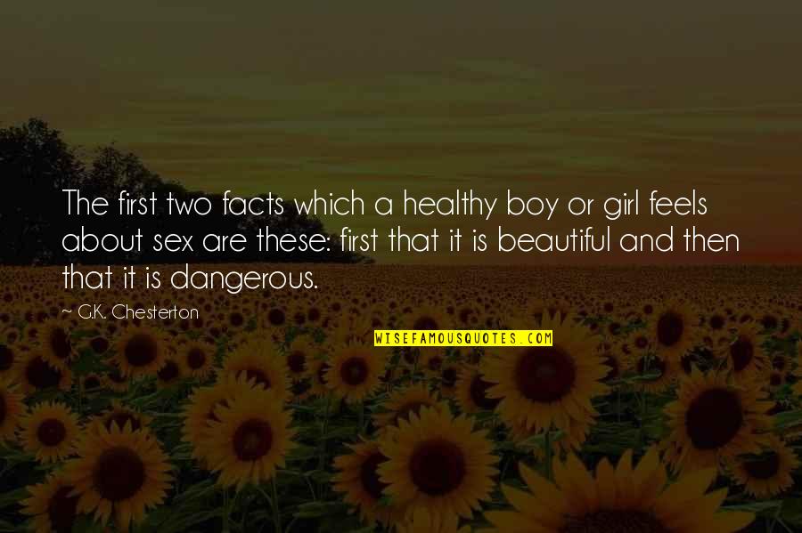 That Girl Is Beautiful Quotes By G.K. Chesterton: The first two facts which a healthy boy