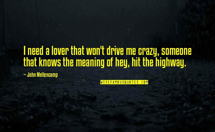 That Hit Me Quotes By John Mellencamp: I need a lover that won't drive me