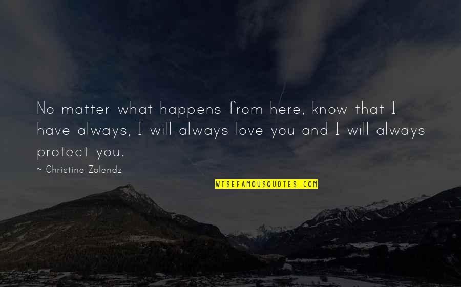 That No Matter What Happens Quotes By Christine Zolendz: No matter what happens from here, know that