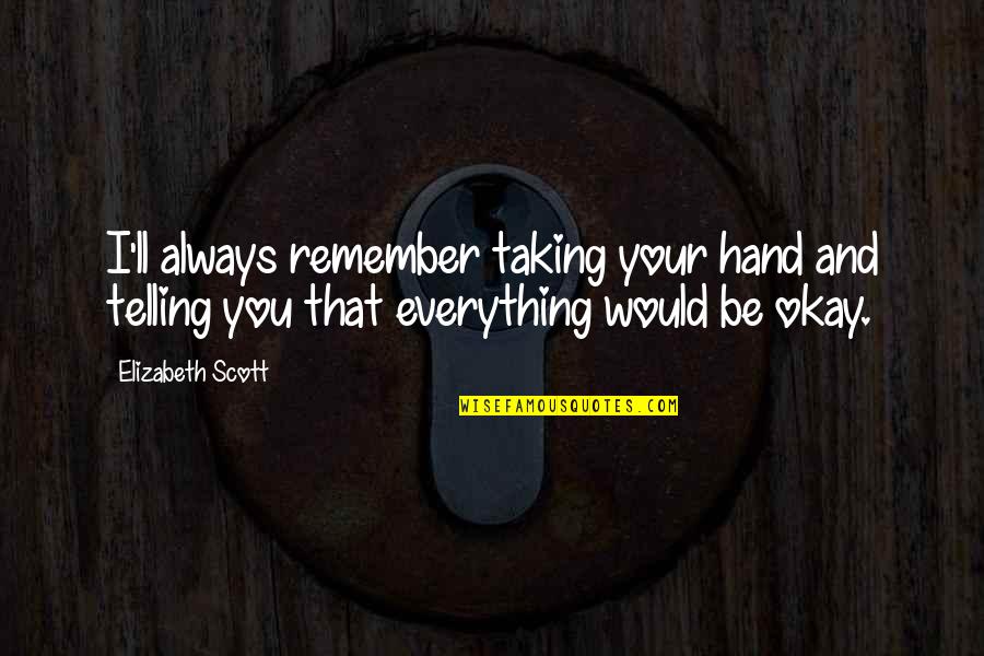 That Would Be Telling Quotes By Elizabeth Scott: I'll always remember taking your hand and telling