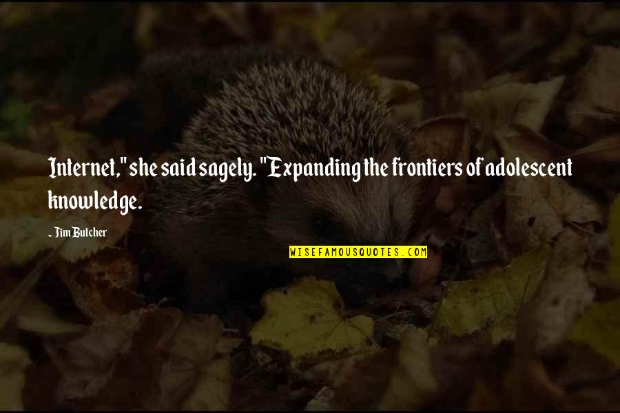 The Adolescent Quotes By Jim Butcher: Internet," she said sagely. "Expanding the frontiers of